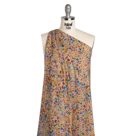 Cotton Crepe - Taupe and Rainbow Painted Flowers - Mood Exclusive Prismatic Petals Print
