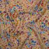 Cotton Crepe - Taupe and Rainbow Painted Flowers - Mood Exclusive Prismatic Petals Print