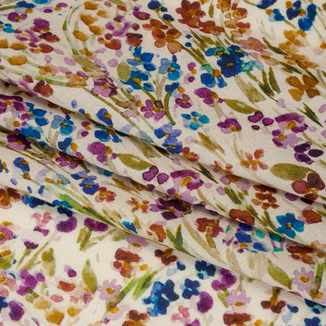 Cotton Crepe - Cream and Rainbow Painted Flowers - Mood Exclusive Prismatic Petals Print