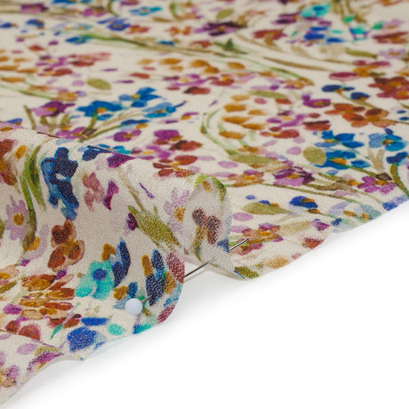 Cotton Crepe - Cream and Rainbow Painted Flowers - Mood Exclusive Prismatic Petals Print