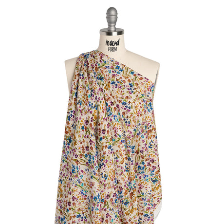 Cotton Crepe - Cream and Rainbow Painted Flowers - Mood Exclusive Prismatic Petals Print
