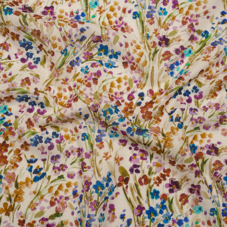 Cotton Crepe - Cream and Rainbow Painted Flowers - Mood Exclusive Prismatic Petals Print