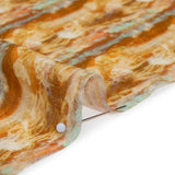 Cotton Crepe - Burnt Orange and Aqua Abstract Jellyfish Stripes - Mood Exclusive Tentacle Trails Print