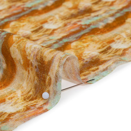 Cotton Crepe - Burnt Orange and Aqua Abstract Jellyfish Stripes - Mood Exclusive Tentacle Trails Print