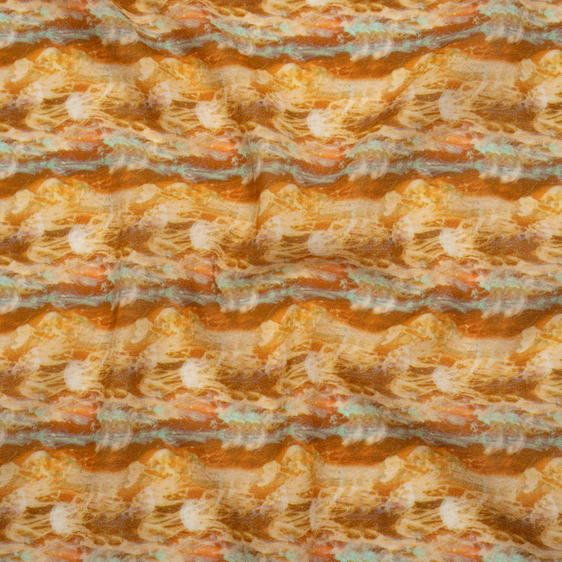 Cotton Crepe - Burnt Orange and Aqua Abstract Jellyfish Stripes - Mood Exclusive Tentacle Trails Print