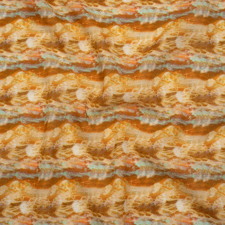 Cotton Crepe - Burnt Orange and Aqua Abstract Jellyfish Stripes - Mood Exclusive Tentacle Trails Print
