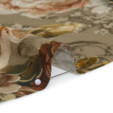 Cotton Crepe - Dusty Olive, Red and Teal Blue Vintage Floral - Mood Exclusive Baroque Blooms Print