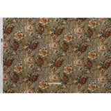 Cotton Crepe - Dusty Olive, Red and Teal Blue Vintage Floral - Mood Exclusive Baroque Blooms Print