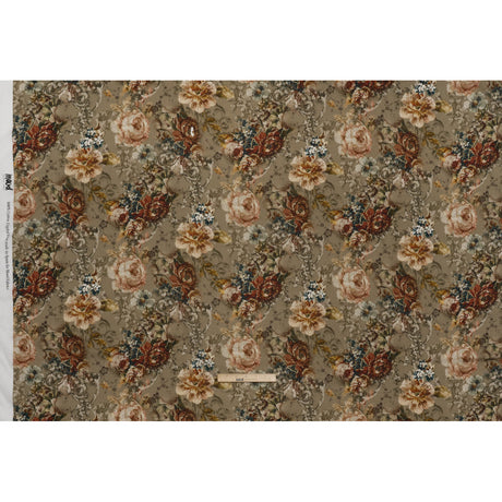 Cotton Crepe - Dusty Olive, Red and Teal Blue Vintage Floral - Mood Exclusive Baroque Blooms Print