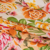 Cotton Crepe - Pink, Peachy Orange and Golden Yellow Patchwork Roses - Mood Exclusive Rosette Haze Print