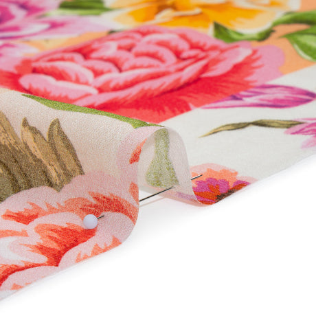 Cotton Crepe - Pink, Peachy Orange and Golden Yellow Patchwork Roses - Mood Exclusive Rosette Haze Print