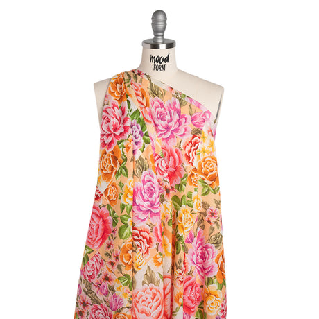 Cotton Crepe - Pink, Peachy Orange and Golden Yellow Patchwork Roses - Mood Exclusive Rosette Haze Print