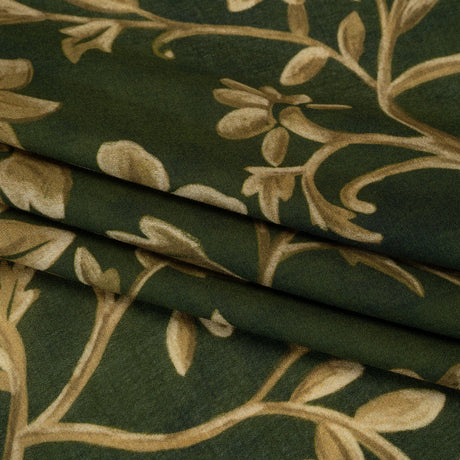 Cotton Crepe - Forest Green and Muted Gold Ornate Floral Vines - Mood Exclusive Gilded Vines Print