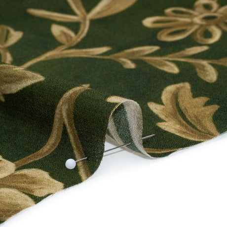 Cotton Crepe - Forest Green and Muted Gold Ornate Floral Vines - Mood Exclusive Gilded Vines Print