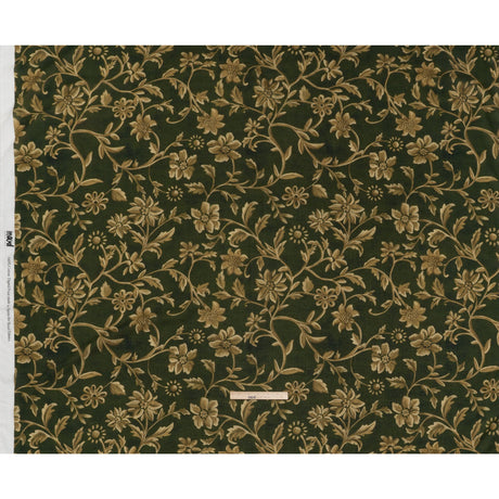Cotton Crepe - Forest Green and Muted Gold Ornate Floral Vines - Mood Exclusive Gilded Vines Print