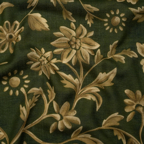 Cotton Crepe - Forest Green and Muted Gold Ornate Floral Vines - Mood Exclusive Gilded Vines Print