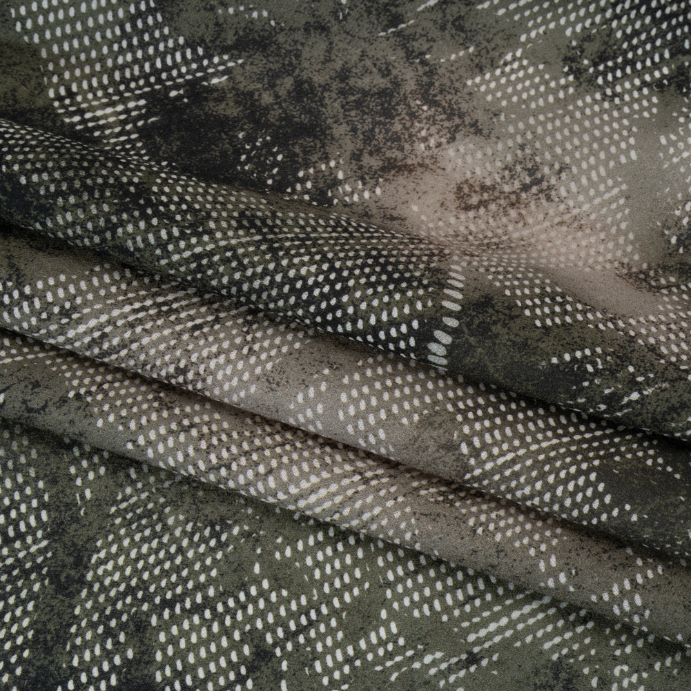 Cotton Crepe - Dark Green and Gray Floral Mesh - Mood Exclusive Dewdrop Dance Print