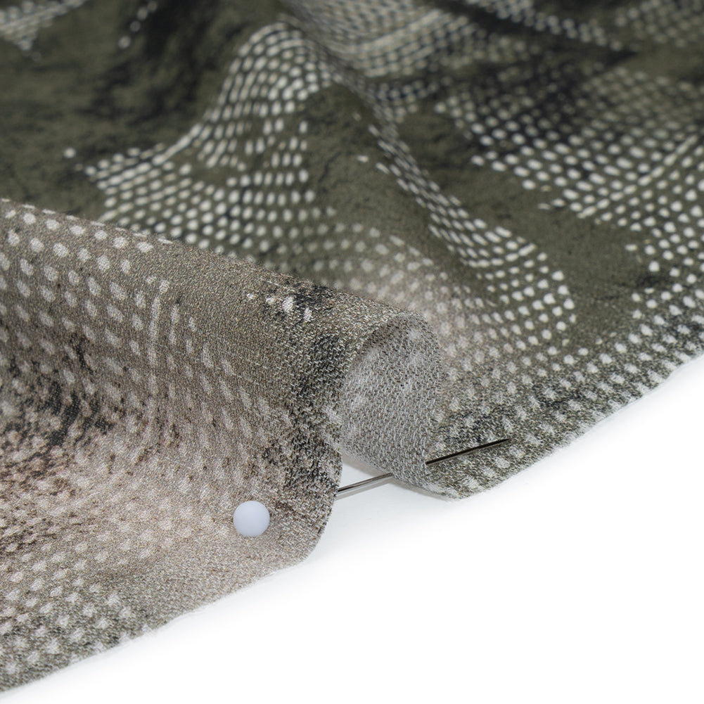 Cotton Crepe - Dark Green and Gray Floral Mesh - Mood Exclusive Dewdrop Dance Print