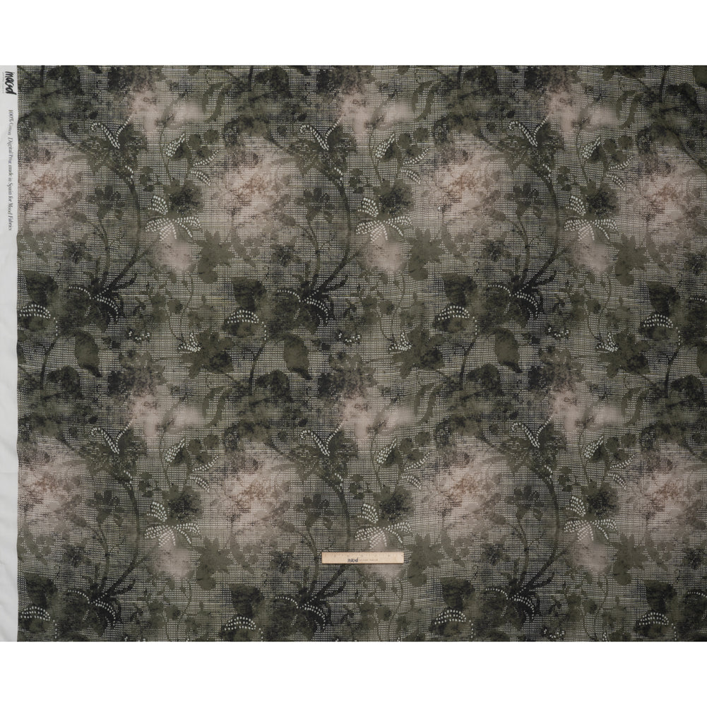 Cotton Crepe - Dark Green and Gray Floral Mesh - Mood Exclusive Dewdrop Dance Print