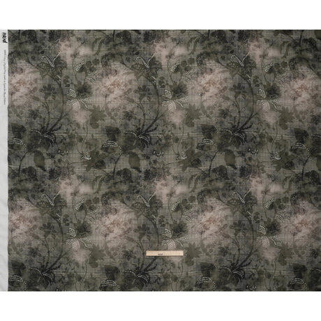 Cotton Crepe - Dark Green and Gray Floral Mesh - Mood Exclusive Dewdrop Dance Print