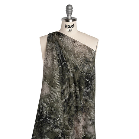 Cotton Crepe - Dark Green and Gray Floral Mesh - Mood Exclusive Dewdrop Dance Print
