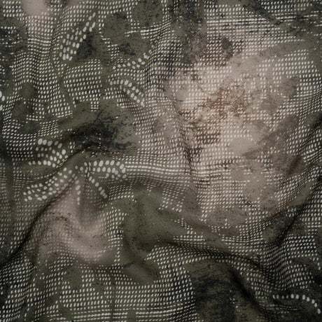 Cotton Crepe - Dark Green and Gray Floral Mesh - Mood Exclusive Dewdrop Dance Print