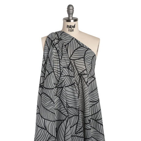 Cotton Crepe - Black and White Embroidered Net Leaves - Mood Exclusive Terrestrial Tesserae Print