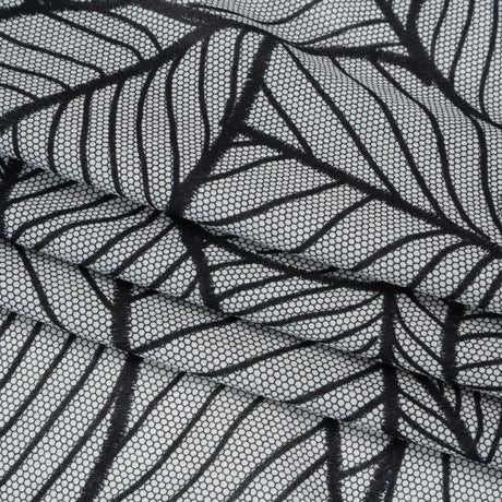 Cotton Crepe - Black and White Embroidered Net Leaves - Mood Exclusive Terrestrial Tesserae Print