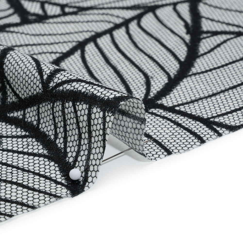 Cotton Crepe - Black and White Embroidered Net Leaves - Mood Exclusive Terrestrial Tesserae Print