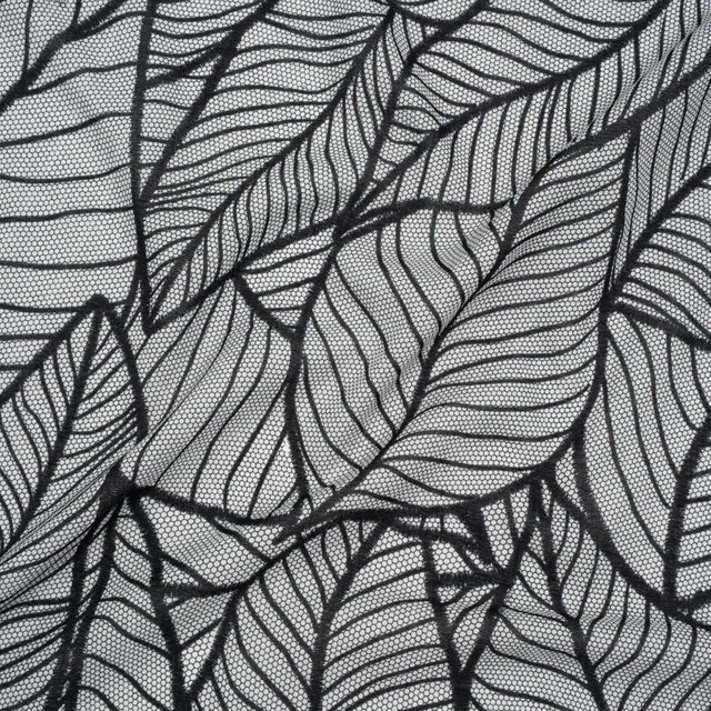 Cotton Crepe - Black and White Embroidered Net Leaves - Mood Exclusive Terrestrial Tesserae Print