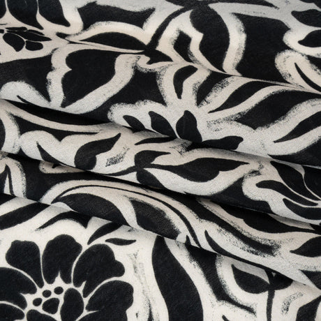 Cotton Crepe - Black and Cream Outlined Flowers - Mood Exclusive Pressed Petals Print