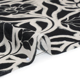 Cotton Crepe - Black and Cream Outlined Flowers - Mood Exclusive Pressed Petals Print