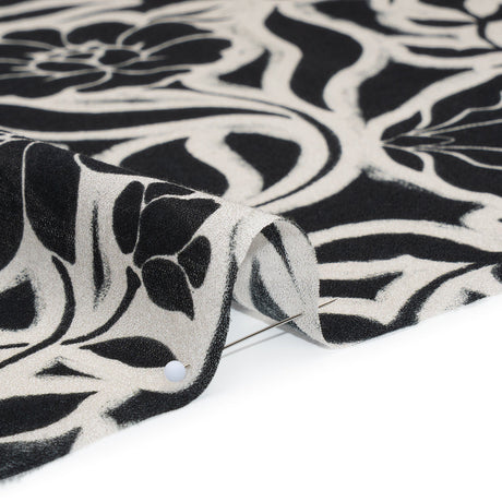Cotton Crepe - Black and Cream Outlined Flowers - Mood Exclusive Pressed Petals Print