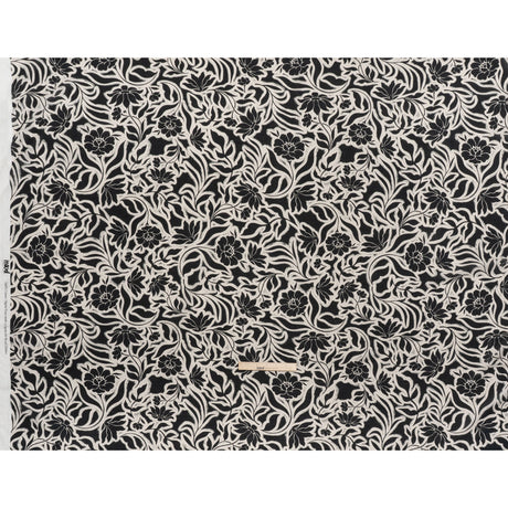 Cotton Crepe - Black and Cream Outlined Flowers - Mood Exclusive Pressed Petals Print