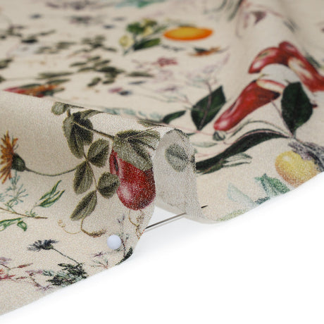 Cotton Crepe - Beige and Green Fruiting Branches and Flowers - Mood Exclusive Orchard's Edges Print