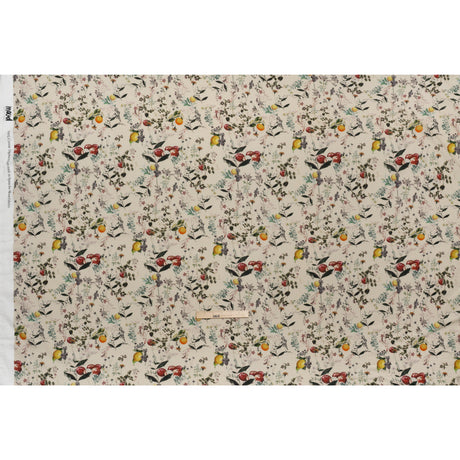 Cotton Crepe - Beige and Green Fruiting Branches and Flowers - Mood Exclusive Orchard's Edges Print