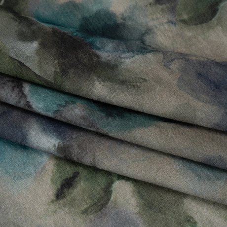 Cotton Crepe - Gray, Olive and Dark Blue Abstract Watercolor - Mood Exclusive Flowing Horizons Print