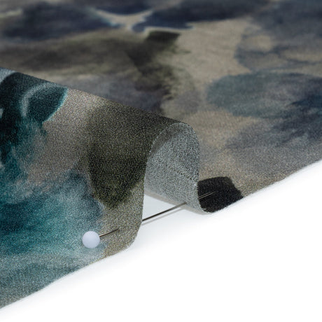 Cotton Crepe - Gray, Olive and Dark Blue Abstract Watercolor - Mood Exclusive Flowing Horizons Print
