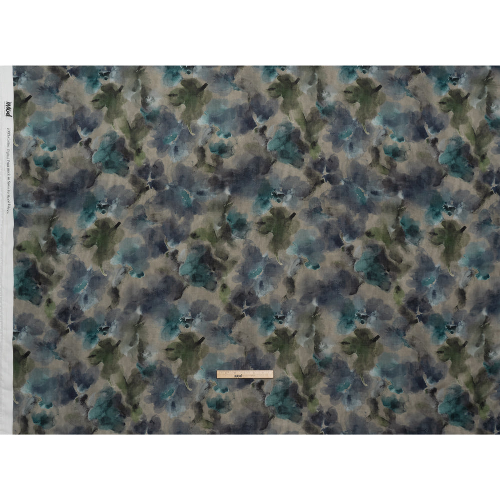 Cotton Crepe - Gray, Olive and Dark Blue Abstract Watercolor - Mood Exclusive Flowing Horizons Print