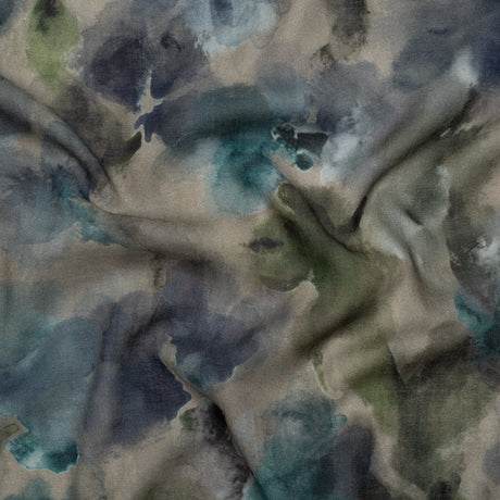 Cotton Crepe - Gray, Olive and Dark Blue Abstract Watercolor - Mood Exclusive Flowing Horizons Print