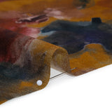Cotton Crepe - Mustard Yellow, Burgundy and Dark Blue Abstract Watercolor - Mood Exclusive Flowing Horizons Print