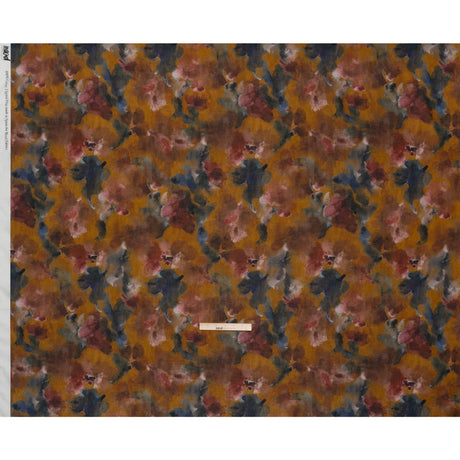 Cotton Crepe - Mustard Yellow, Burgundy and Dark Blue Abstract Watercolor - Mood Exclusive Flowing Horizons Print