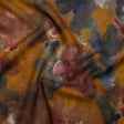 Cotton Crepe - Mustard Yellow, Burgundy and Dark Blue Abstract Watercolor - Mood Exclusive Flowing Horizons Print