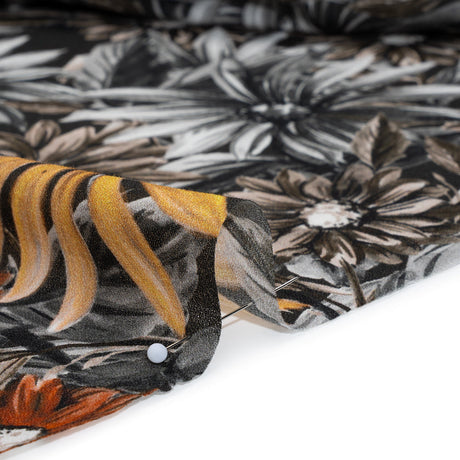 Cotton Crepe - Gray, Yellow and Red Florals - Mood Exclusive Fated Florals Print