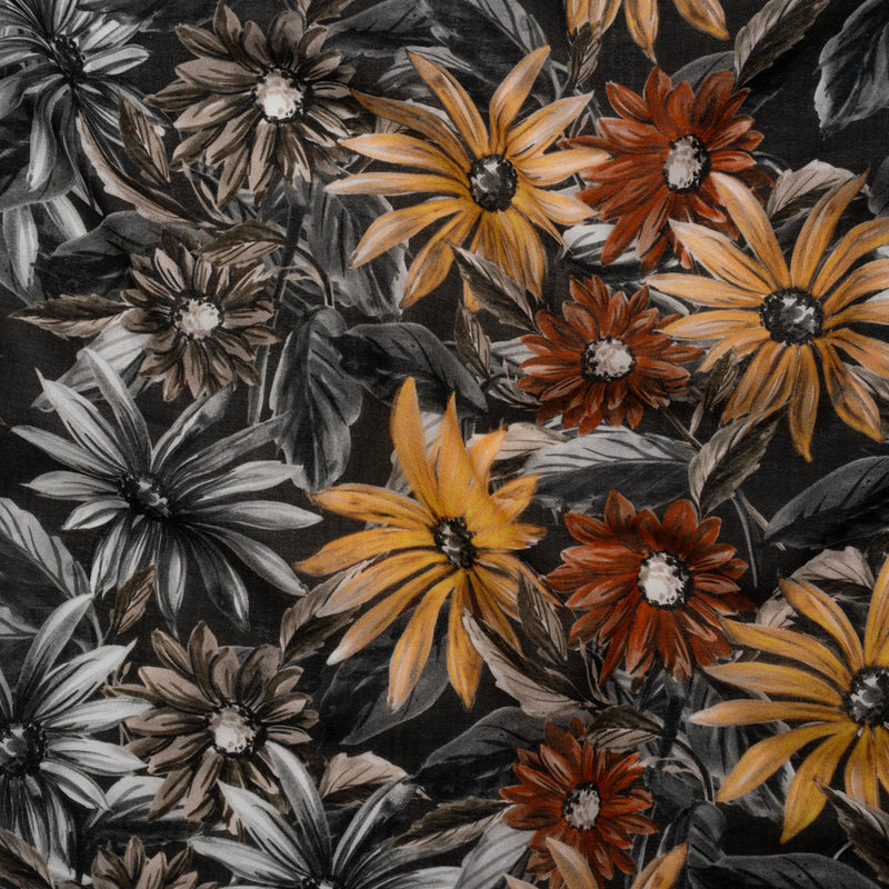 Cotton Crepe - Gray, Yellow and Red Florals - Mood Exclusive Fated Florals Print