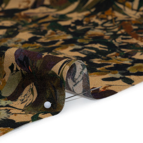 Cotton Crepe - Dark Green, Pale Golden Yellow and Red Brown Floral - Mood Exclusive Golden Grove Print