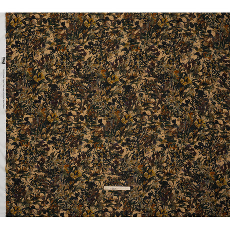 Cotton Crepe - Dark Green, Pale Golden Yellow and Red Brown Floral - Mood Exclusive Golden Grove Print