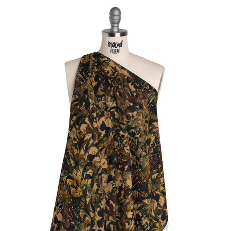 Cotton Crepe - Dark Green, Pale Golden Yellow and Red Brown Floral - Mood Exclusive Golden Grove Print