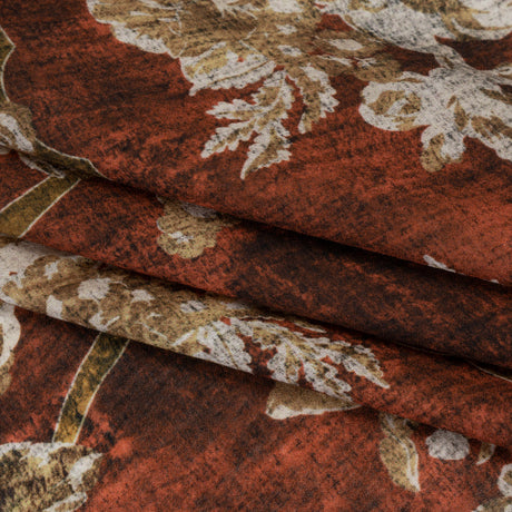 Cotton Crepe - Red Ochre, Beige and Cream Distressed Roses and Frames - Mood Exclusive Gilded Memory Print