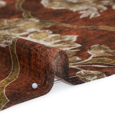 Cotton Crepe - Red Ochre, Beige and Cream Distressed Roses and Frames - Mood Exclusive Gilded Memory Print